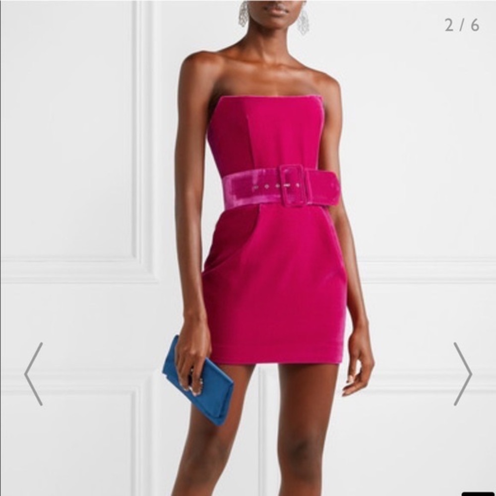 Rasario pink velvet belted mini dress